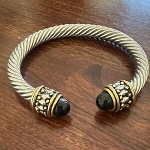 Elegant Silver and Gold Bracelet with Black Accents